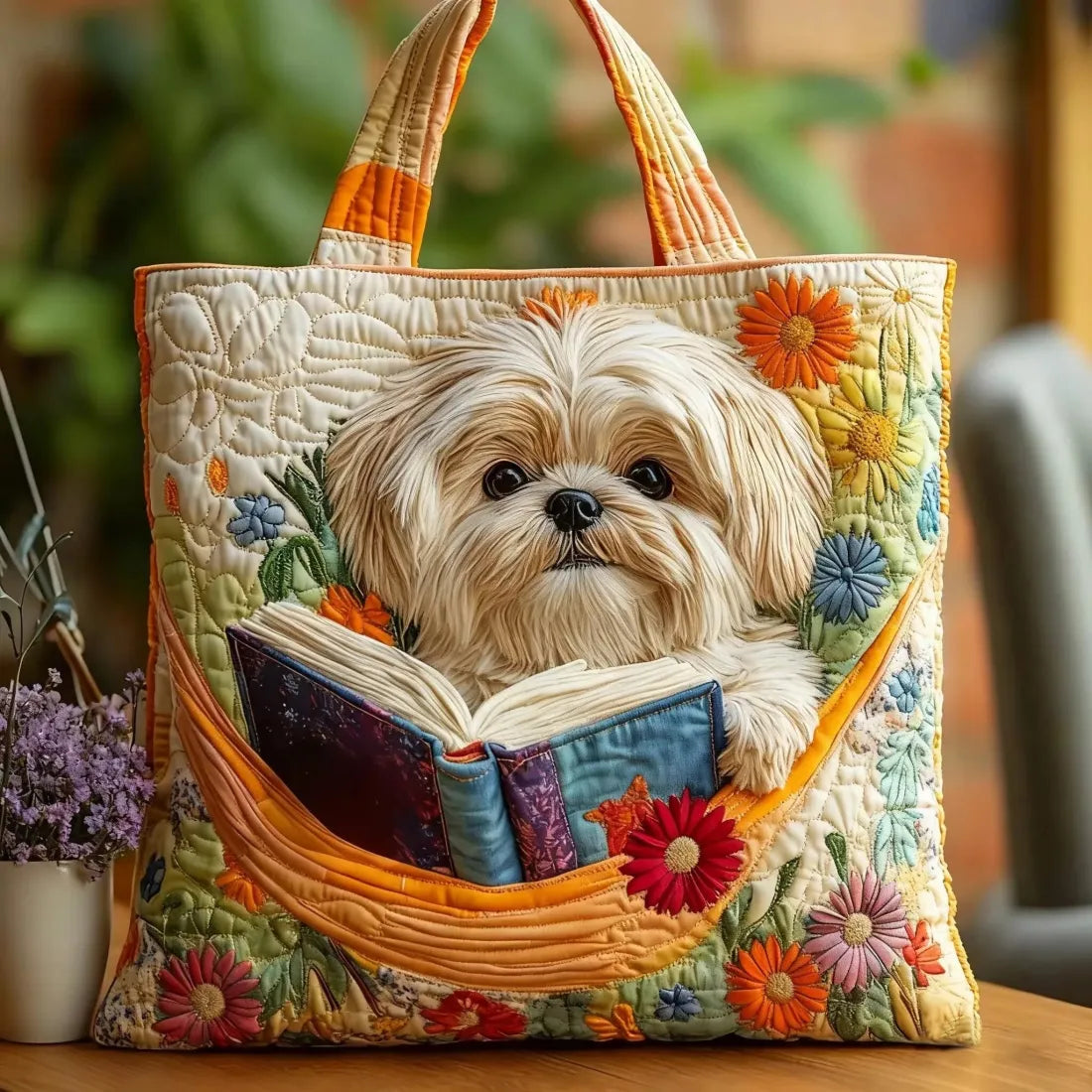 Χειροποίητη Τσάντα | Shih Tzu και Βιβλία