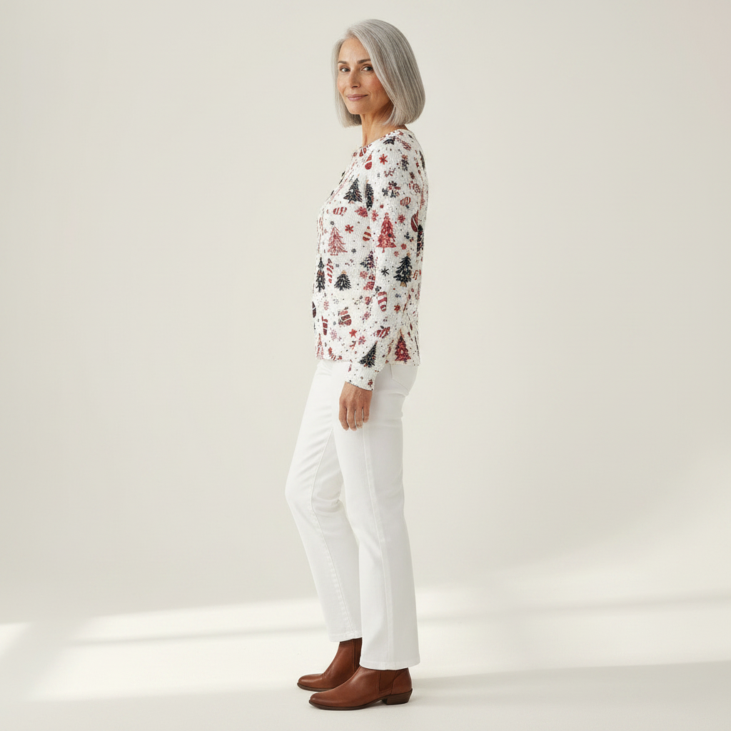 Gráinne - Πουλόβερ με Λευκό Χριστουγεννιάτικο Δέντρο και Μπάλες