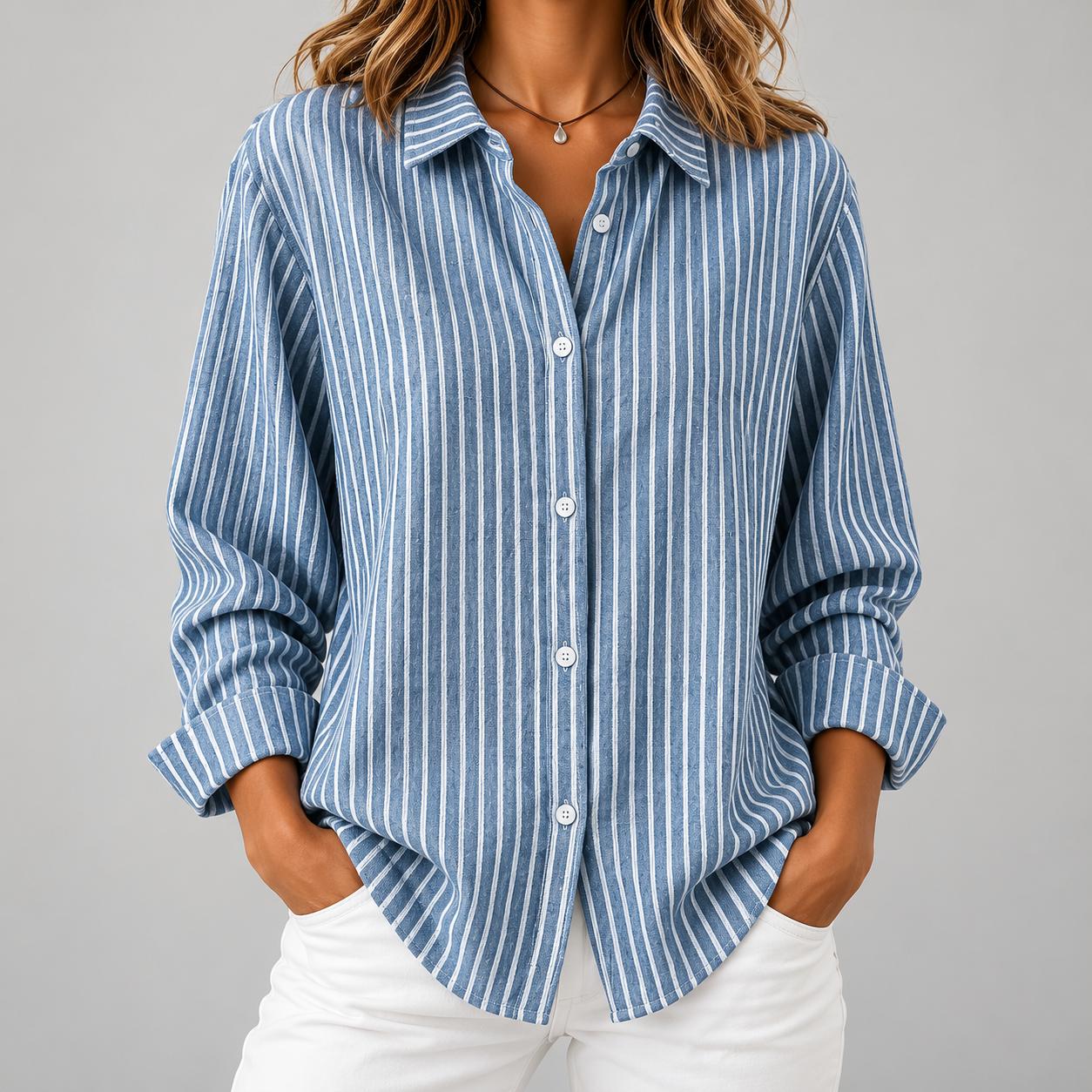Sinéad — Ριγέ Μπλούζα με Κουμπιά