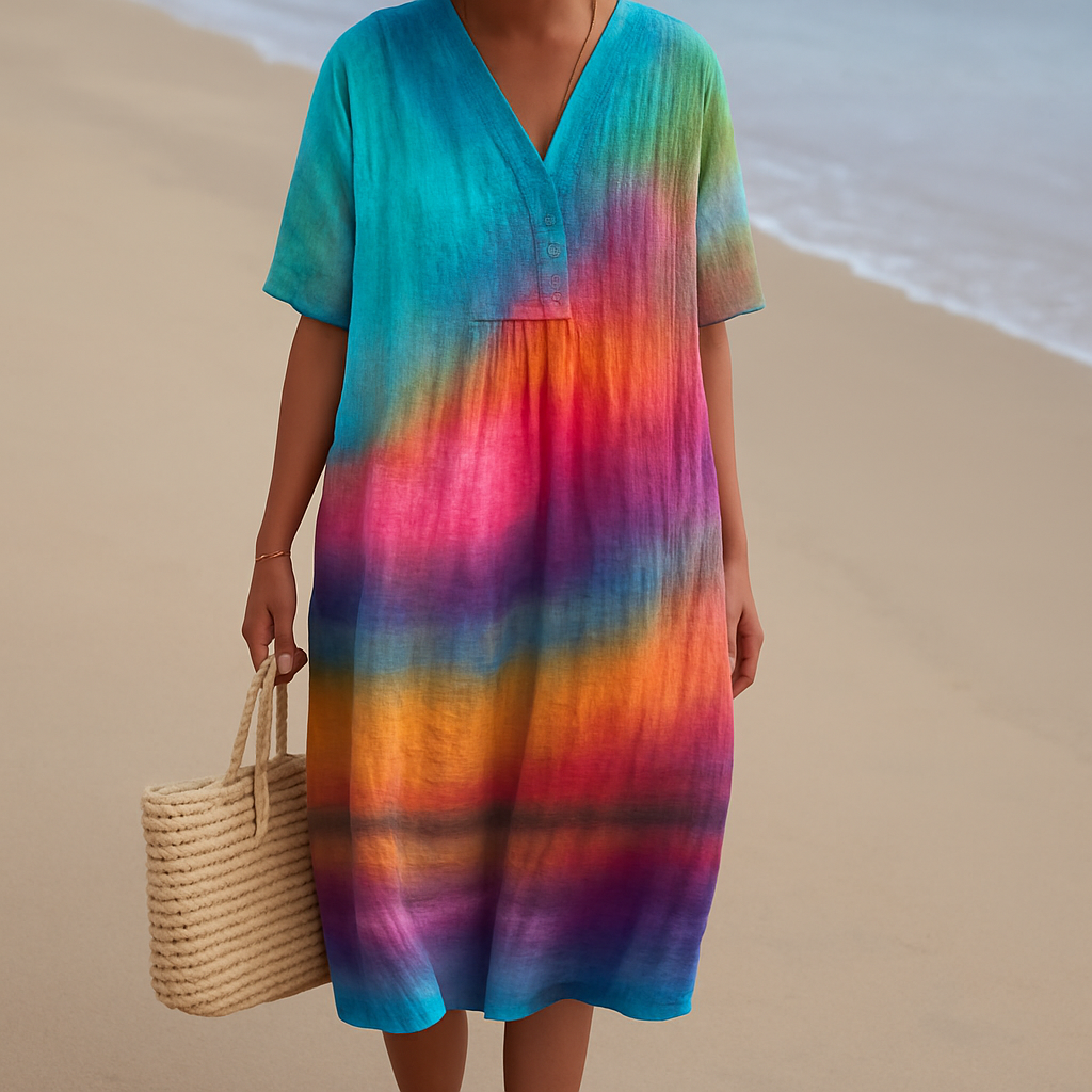 Nora — Φόρεμα με Εφέ Βαφής Tie-Dye σε Χρώματα Ηλιοβασιλέματος