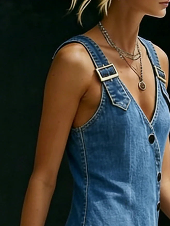 Chloe — Μακρύ Τζιν Φόρεμα με Κουμπιά