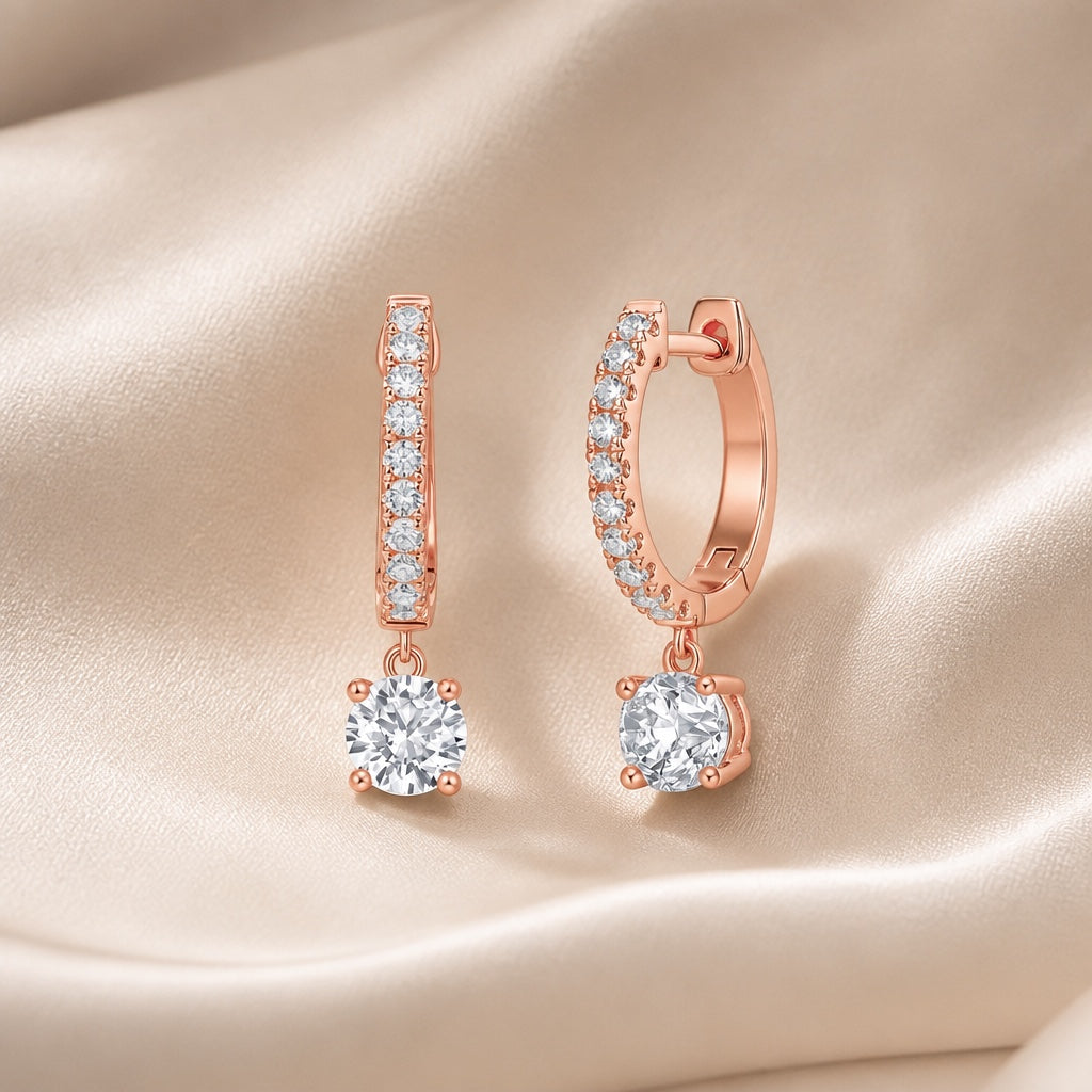 Σκουλαρίκια από Λευκό Χρυσό με Moissanite σε Στρογγυλή Κοπή